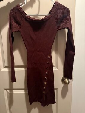 Windsor Long Sleeve Ribbed Bodycon Dress in Dark Brown